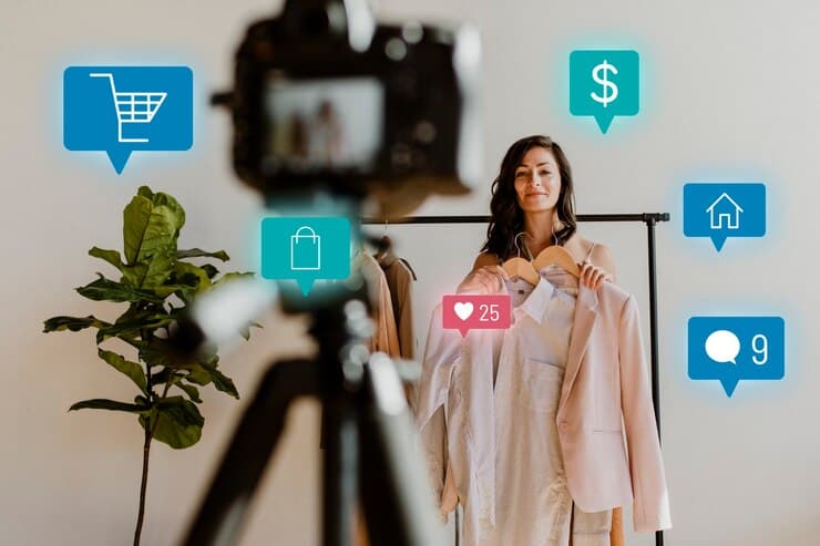 Woman Streaming Online for Shopping Platform