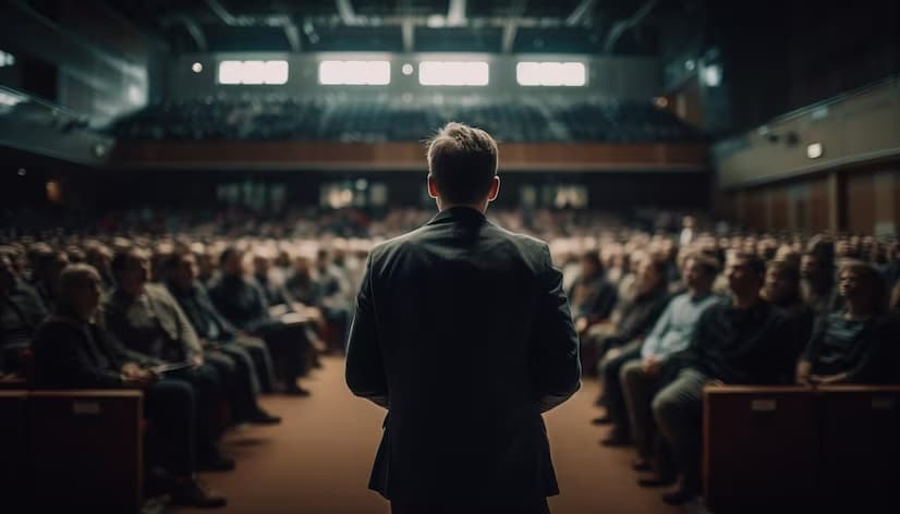 People Sitting in Auditorium Listening Speaker